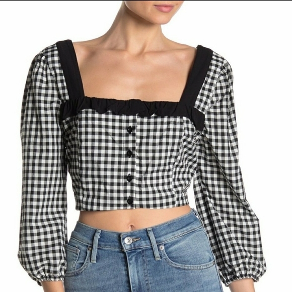 NWT BCBGeneration Black & White Gingham Crop top Size Small - Picture 2 of 7